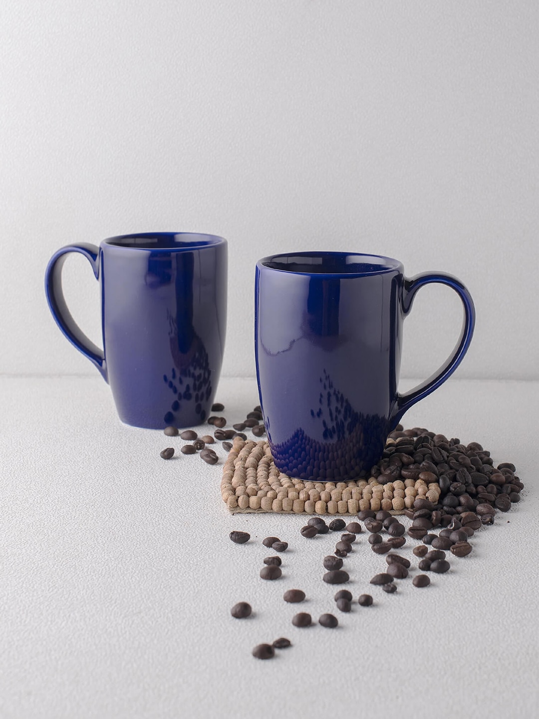 Ariane Navy Blue Solid 2 Pieces Porcelain Mugs Price in India