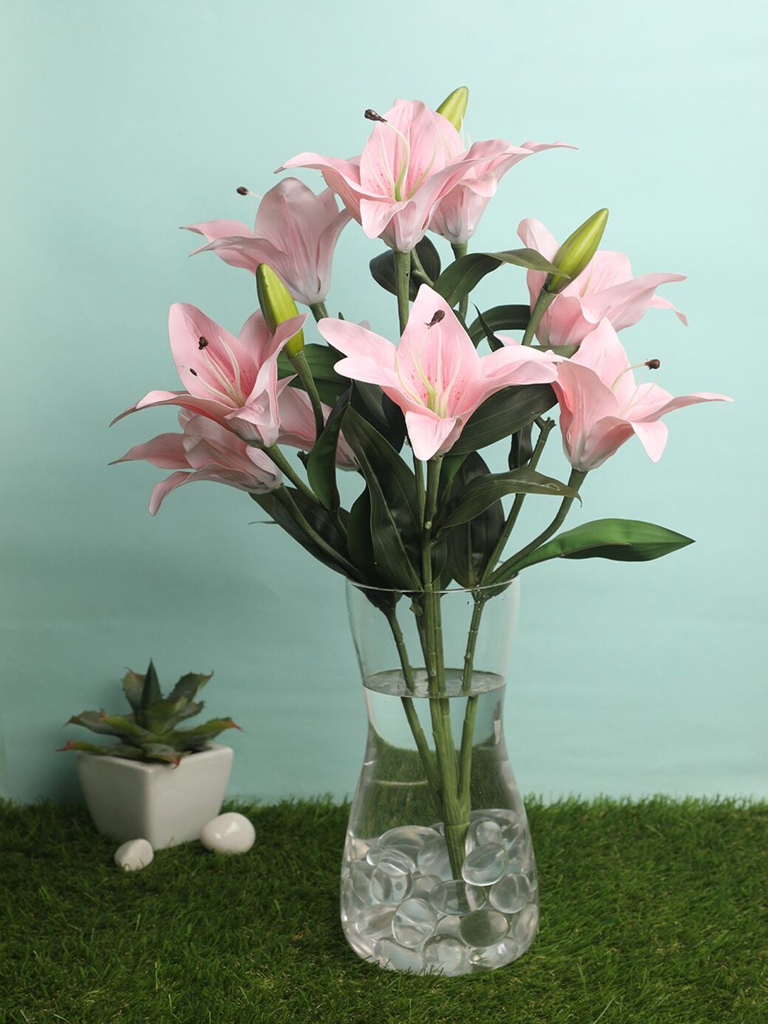 Pollination Pink Splendid Artificial Lily Flower Bunch Price in India