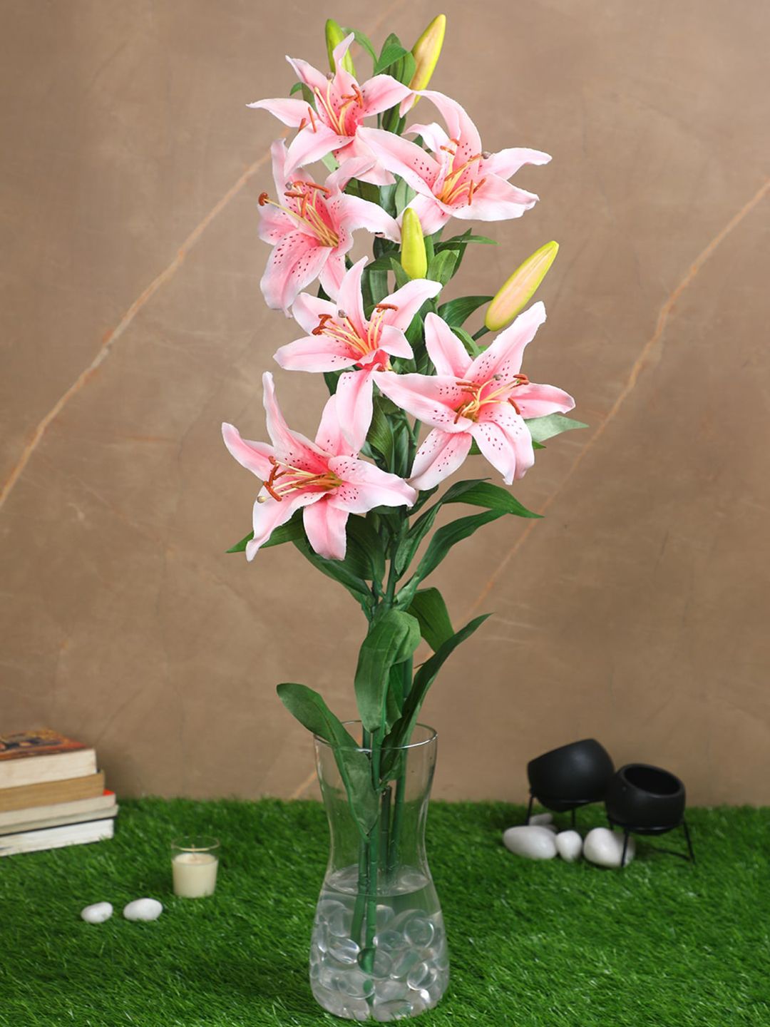 PolliNation Pack of 2 Pink Decorative Artificial Lily Flower Price in India