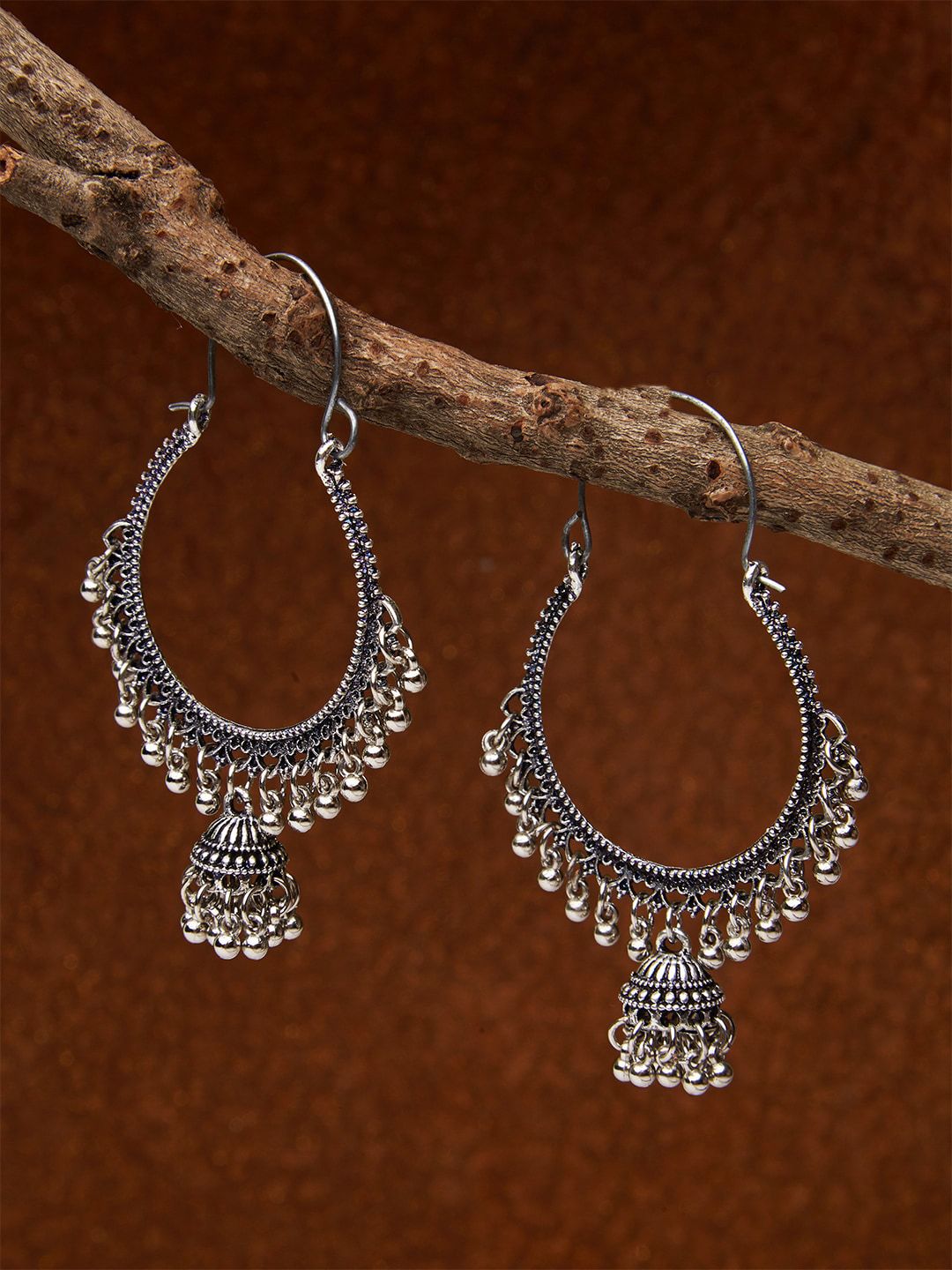 Fida Silver-Toned Crescent Shaped Drop Earrings Price in India