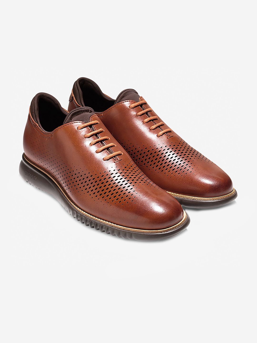 Cole Haan Men Tan Brown Textured Leather Oxfords