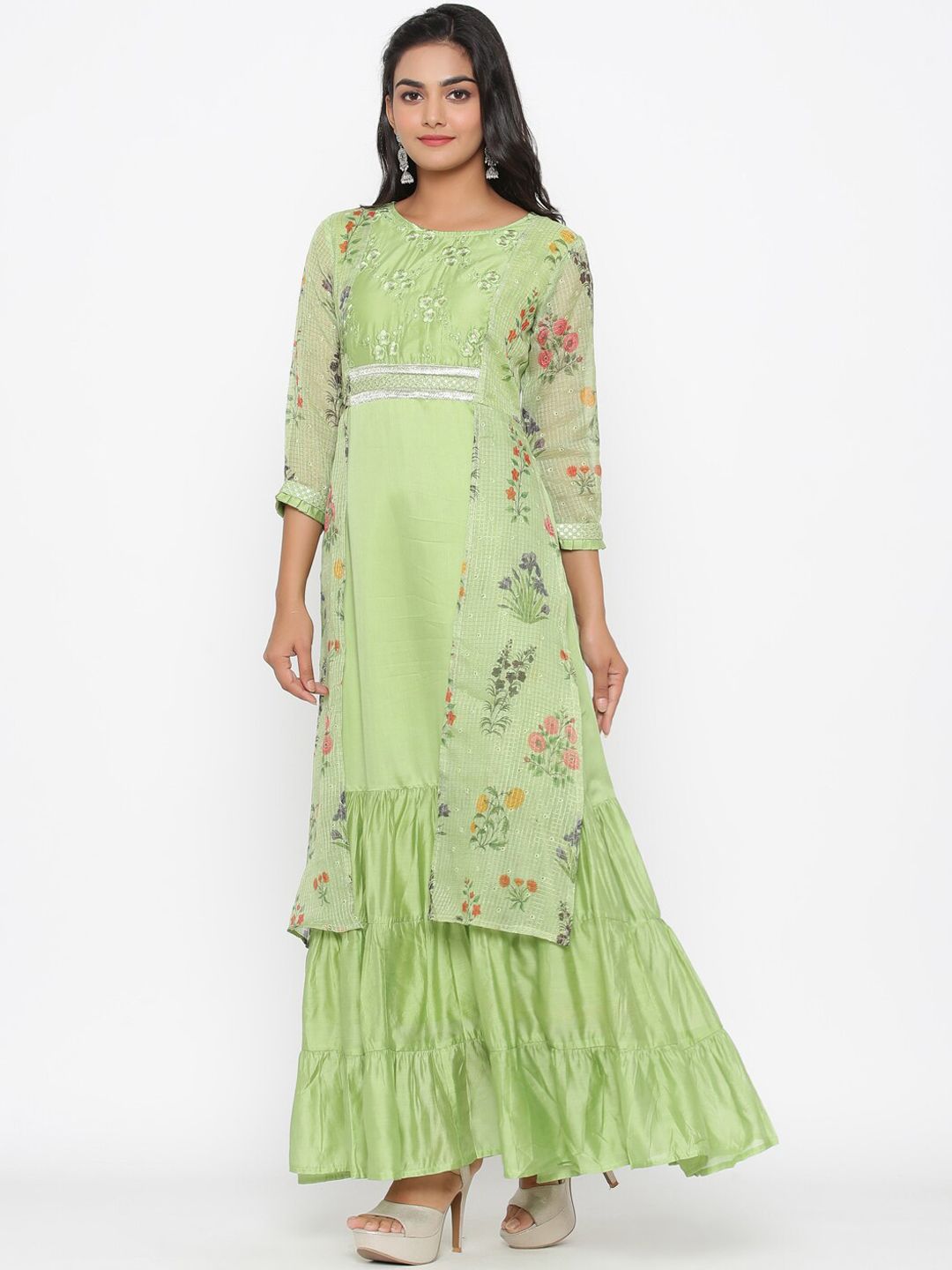 WomenMagic Women Green Printed Anarkali Kurta