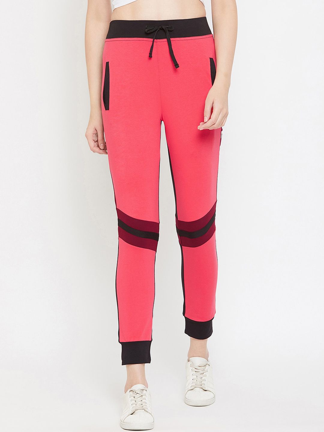 C9 AIRWEAR Women Pink & Black Colourblocked Joggers Price in India