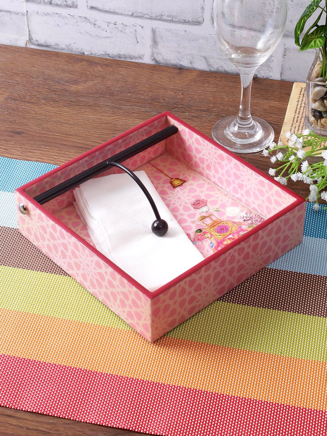 eyda Pink Wooden Tissue Holder Set Price in India