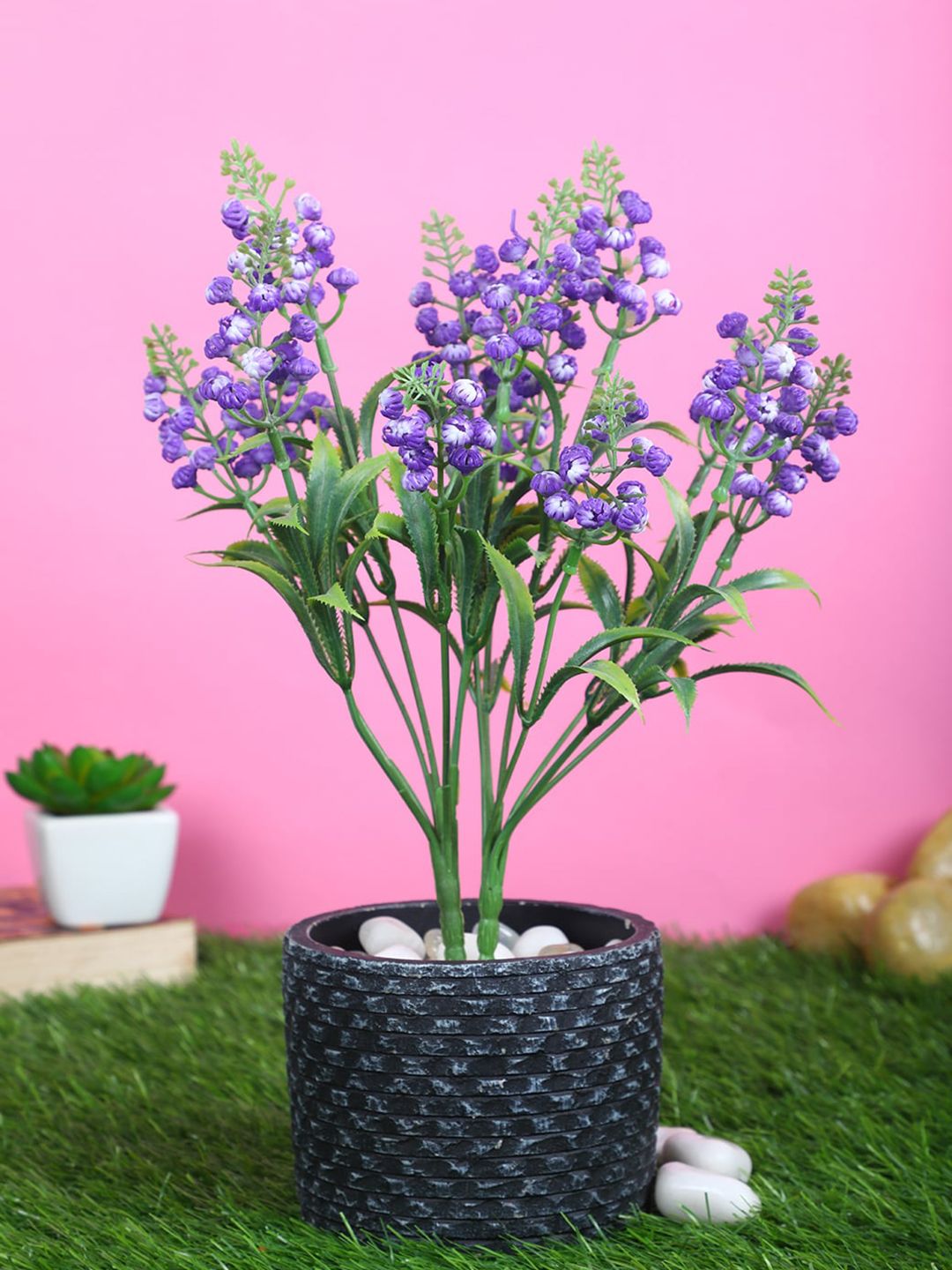 PolliNation Purple & Green Set of 2 Beautiful Artificial Flower Bunch without Pot Price in India