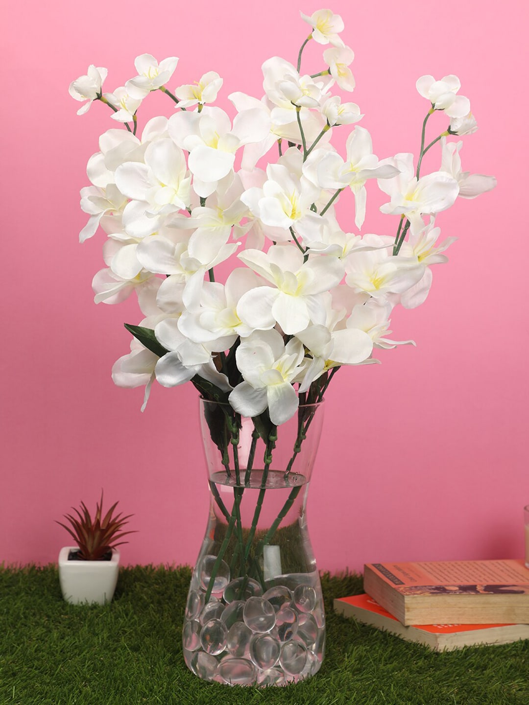 PolliNation Pack of 5 White Artificial Orchid Flowers Price in India