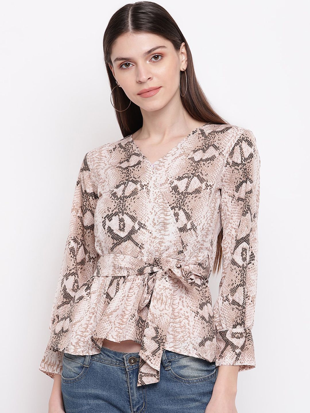 Capybara Women Brown Printed Wrap Top