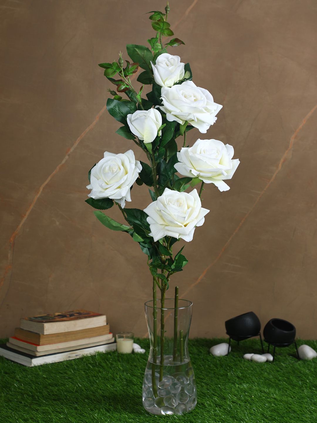Pollination Set Of 2 White Artificial Velvet Rose Flower Price in India