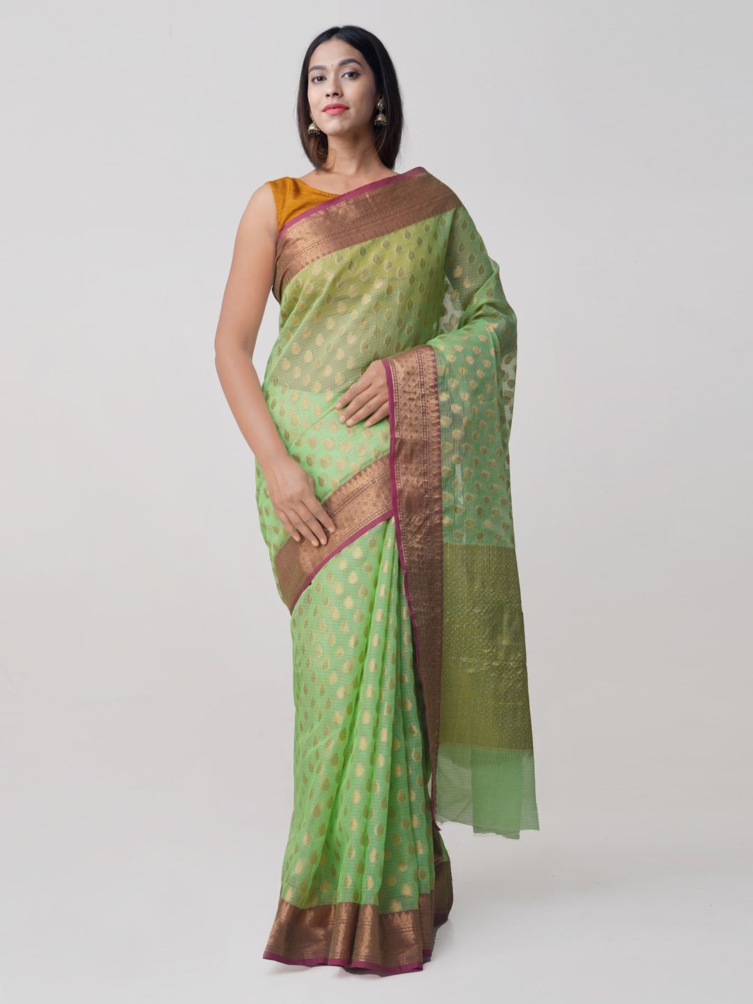 Unnati Silks Green Art Silk Woven Design Jamdhani Weaving Kota Saree