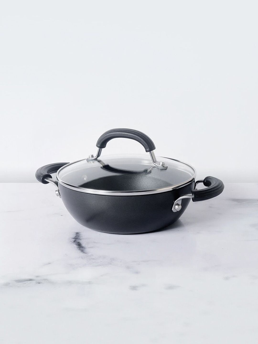 MEYER Black & Transparent Circulon Origin Non Stick Hard Anodized 24 cm Kadai With Lid Price in India