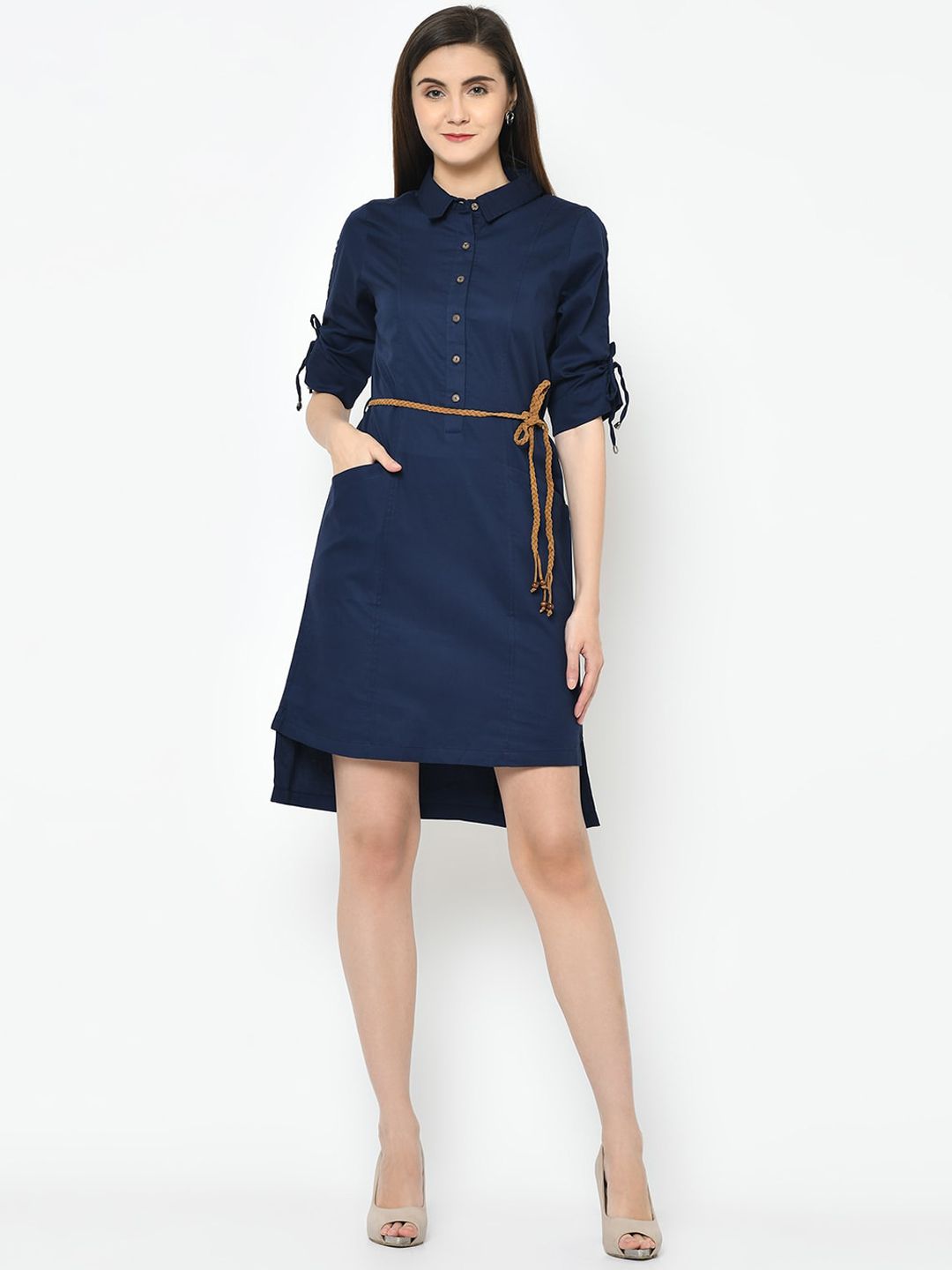 Latin Quarters Women Navy Blue Solid A-Line Dress