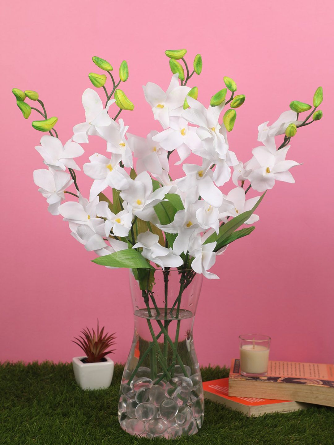 PolliNation White Set of 5 Splendacious Artificial Orchid Flowers Price in India
