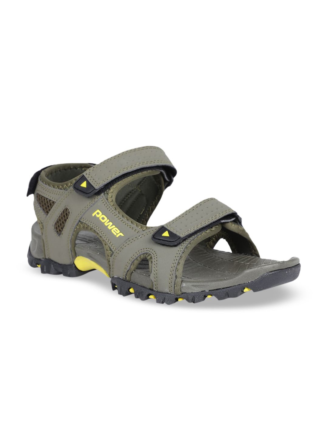 Power Men Grey & Green Solid Sports Sandals