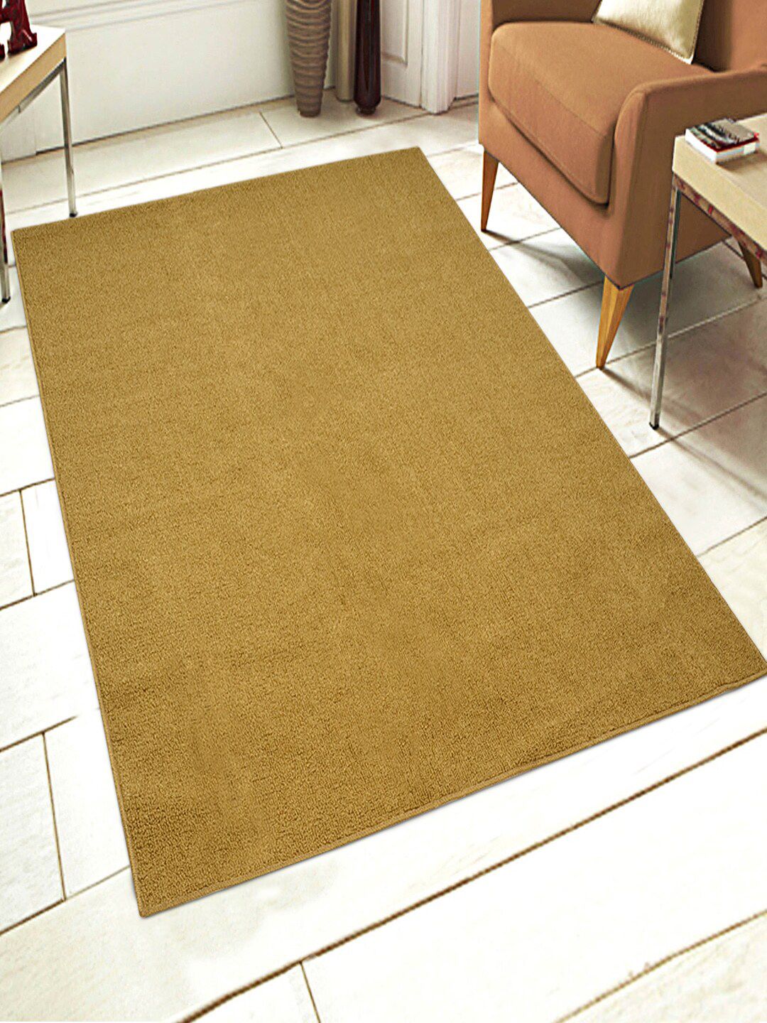 Saral Home Gold-Coloured Solid Anti-Skid Carpet Price in India