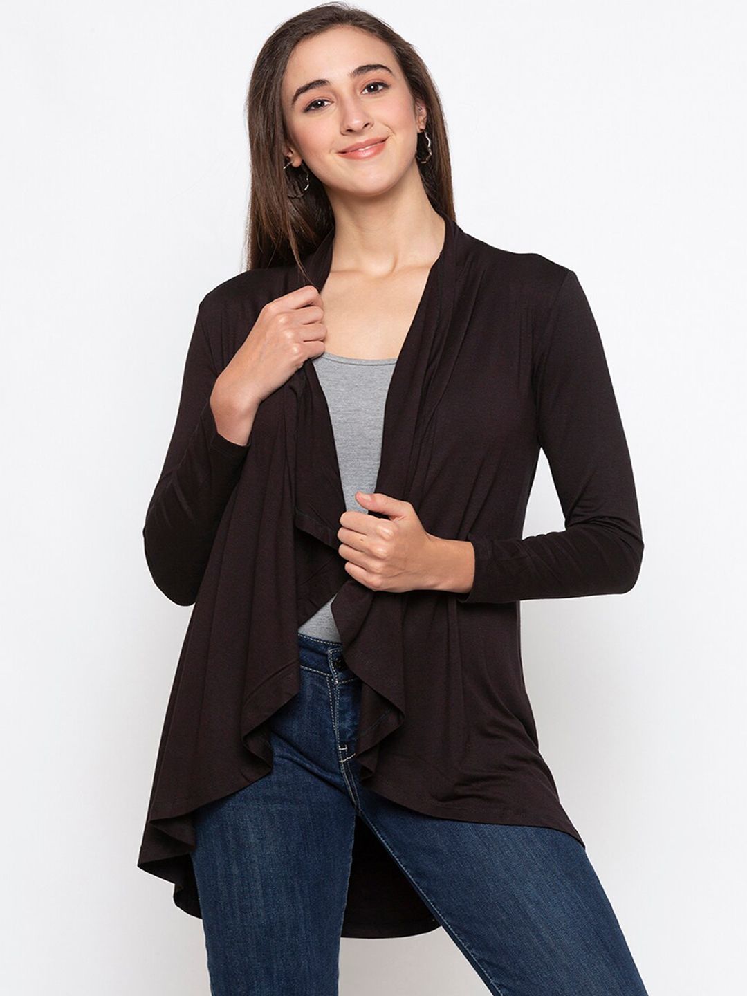 Globus Women Brown Solid Open Front Shrug