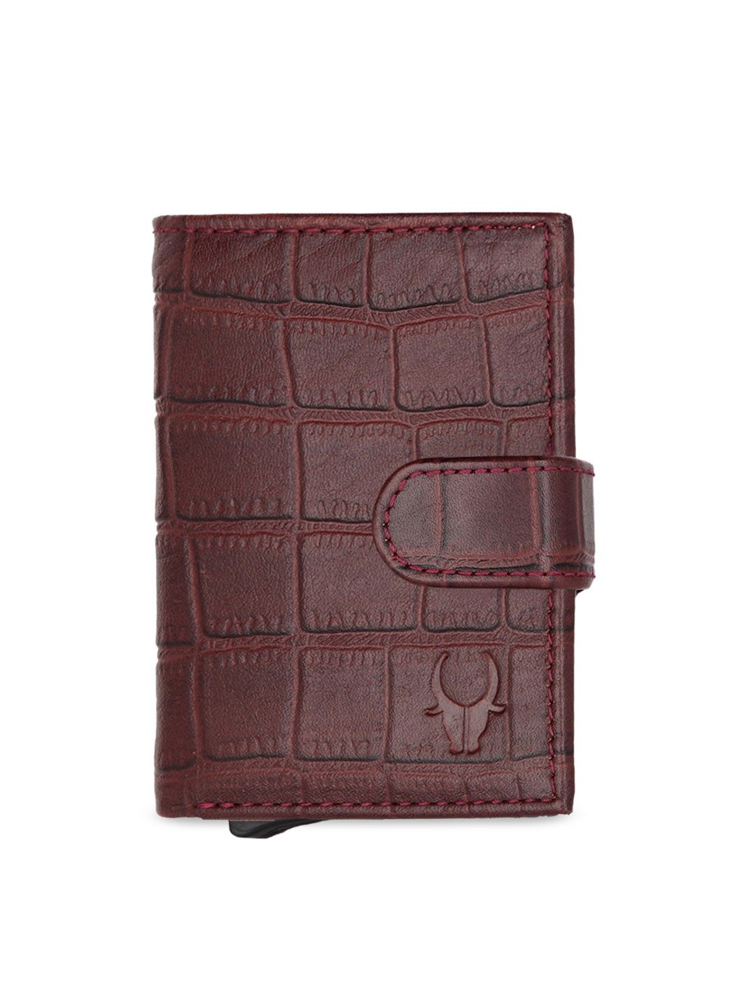 WildHorn Unisex Maroon Textured Leather Card Holder Price in India