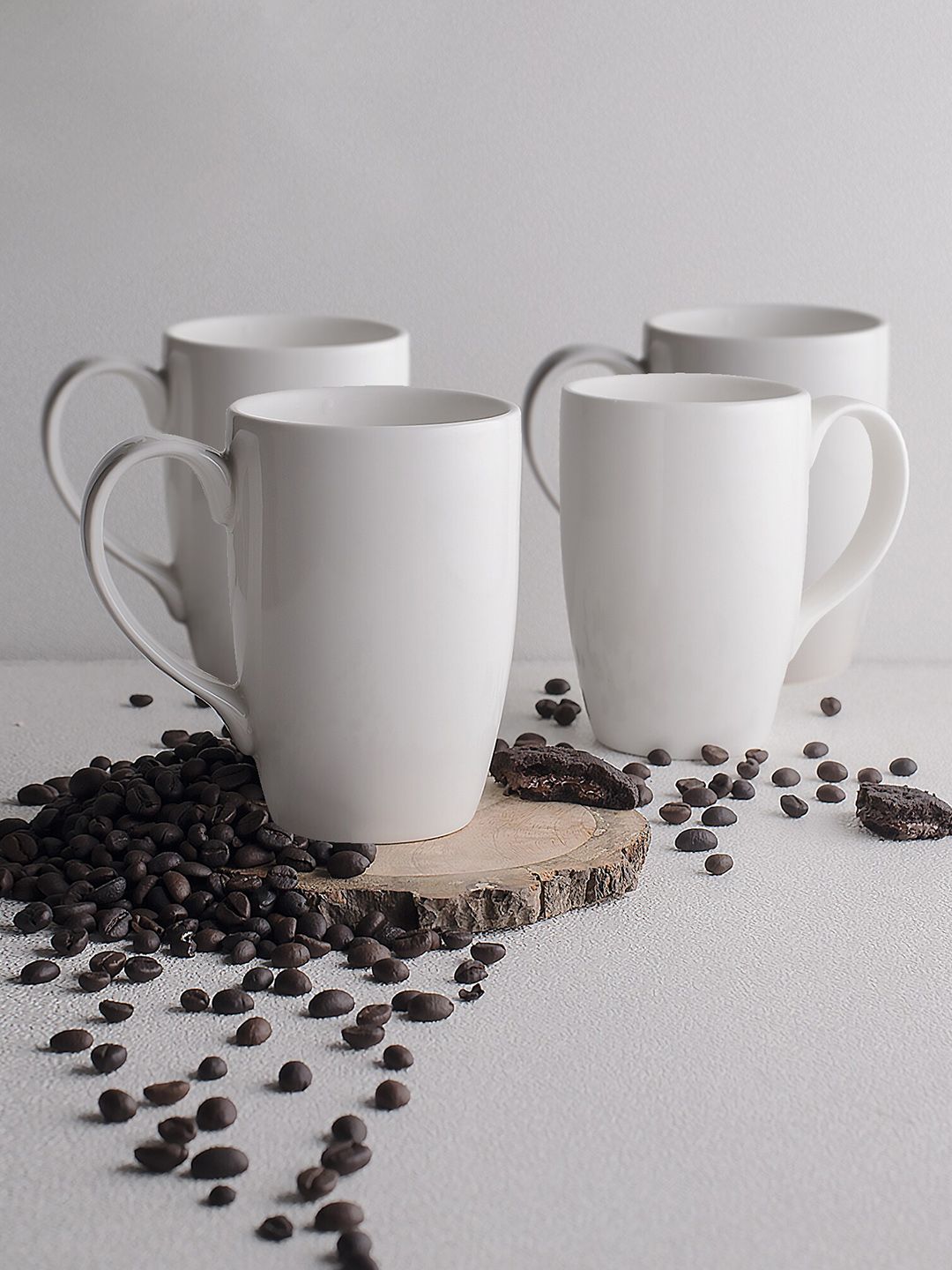 Ariane Set Of 4 White Solid Coffee Mugs 300 ml Price in India