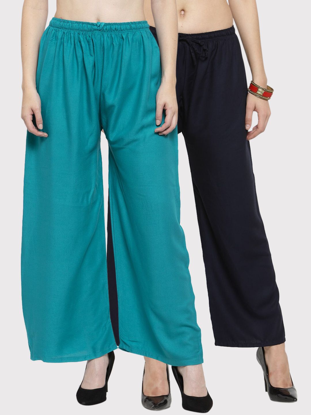 Clora Creation Women Pack Of 2 Turquoise Blue & Black Solid Straight Palazzos Price in India