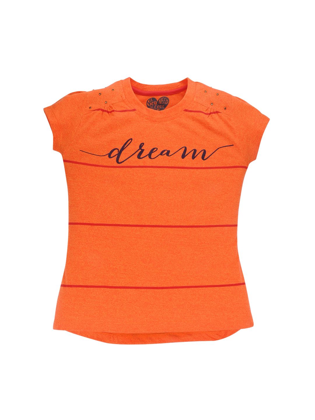 FEMEA Girls Orange & Black Printed Pure Cotton Top