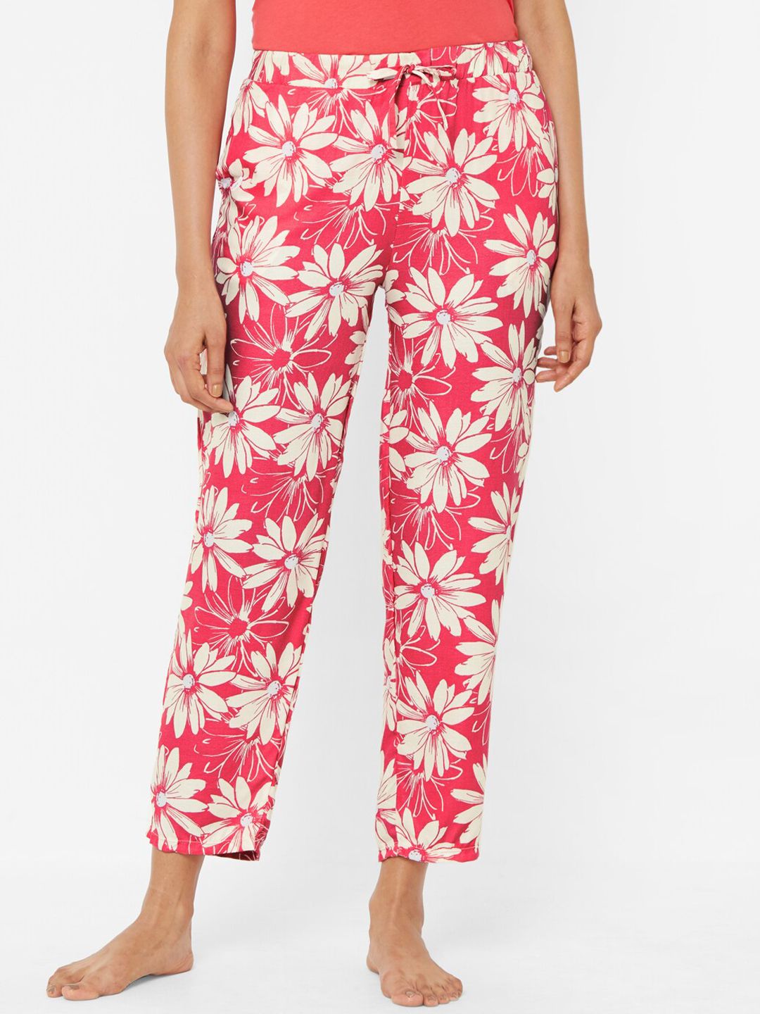 SOIE Women Pink & White Printed Lounge Pants Price in India