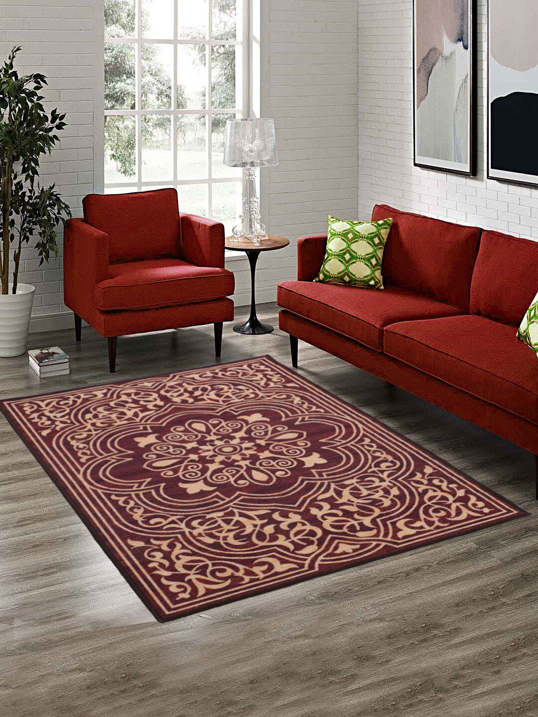 RUGSMITH Red & Beige Printed Anti-Skid Carpet Price in India