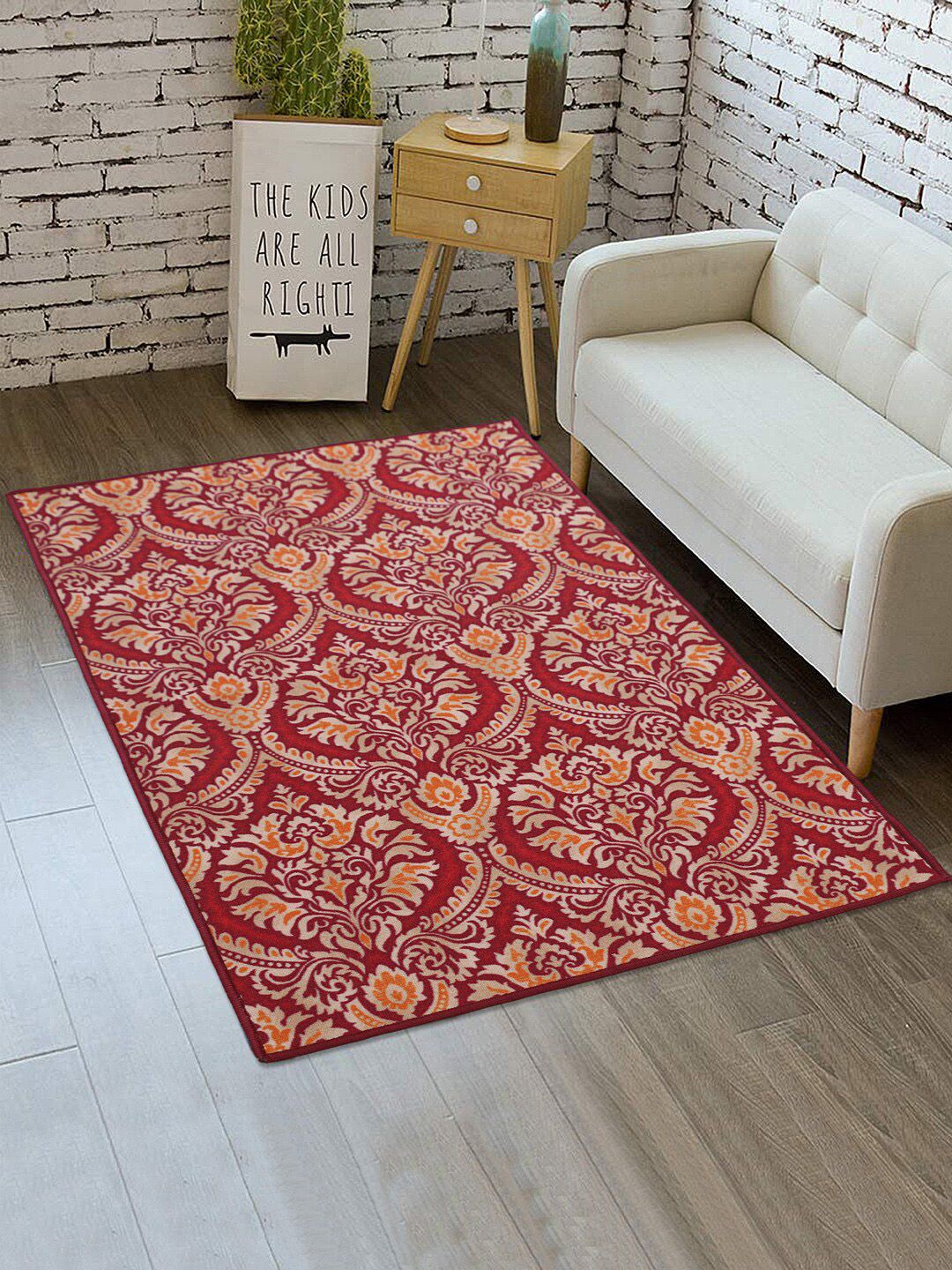 RUGSMITH Red & Beige Printed Premium Quality Anti-Skid Carpet Price in India