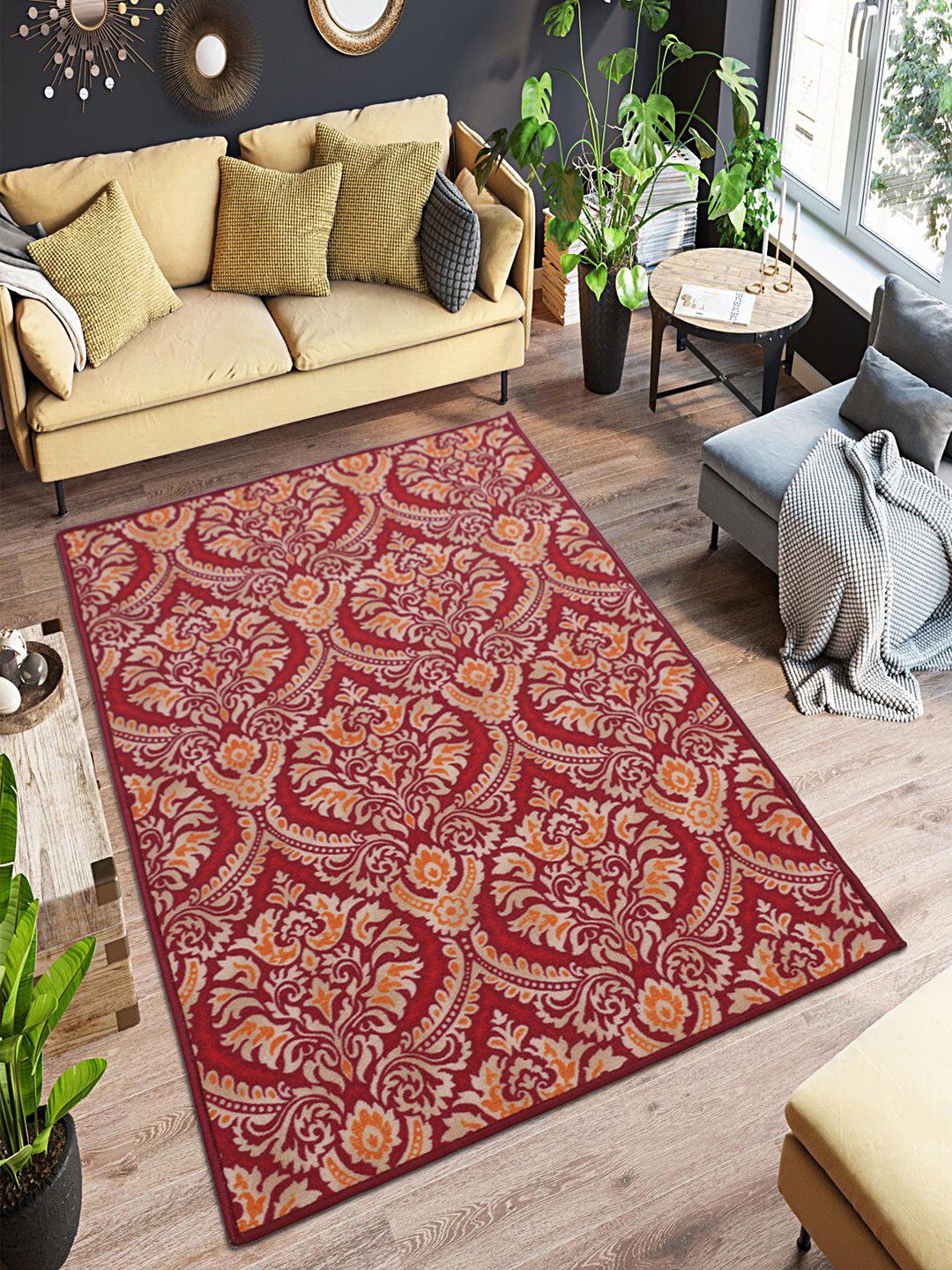 RUGSMITH Red & Beige Printed Premium Quality Anti-Skid Carpet Price in India