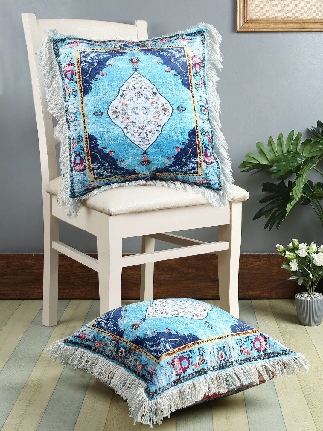 eyda Blue Set of 2 Ethnic Motifs Square Cushion Covers Price in India