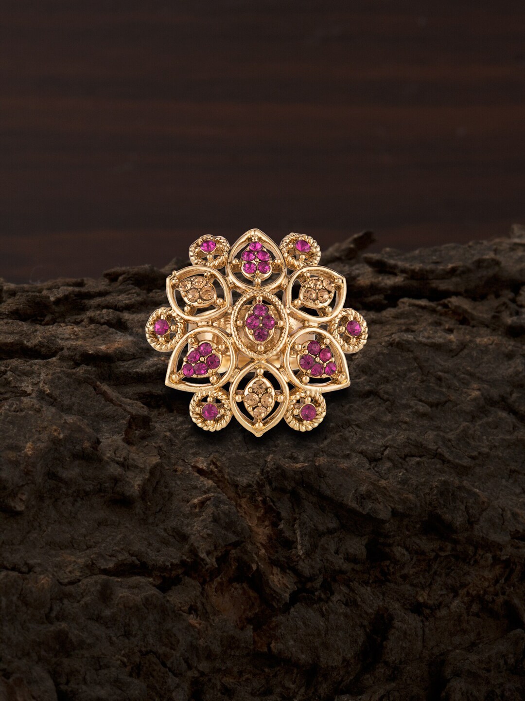 E2O Gold-Plated Purple Stone-Studded Adjustable Cocktail Finger Ring Price in India