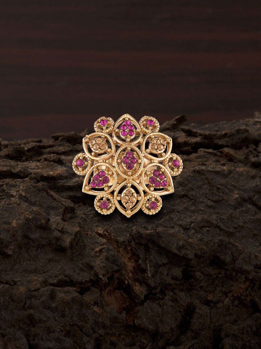 E2O Gold-Plated Purple Stone-Studded Adjustable Cocktail Finger Ring Price in India