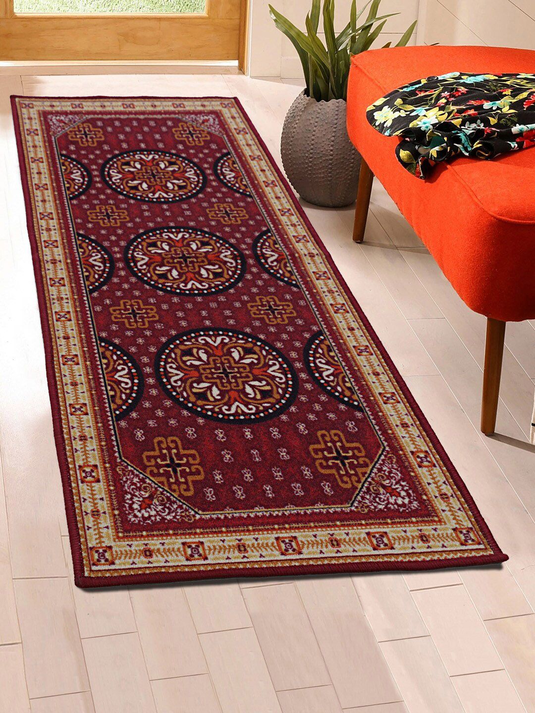 RUGSMITH Maroon Printed Premium Quality Anti-Skid Floor Runner Price in India