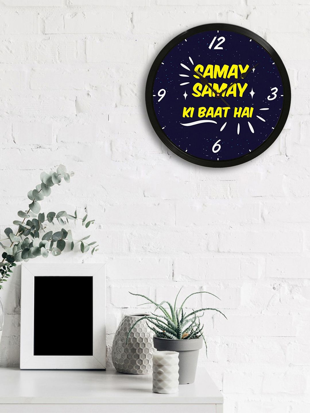 eCraftIndia Navy Blue & Yellow Round Printed 31cm Analogue Wall Clock Price in India