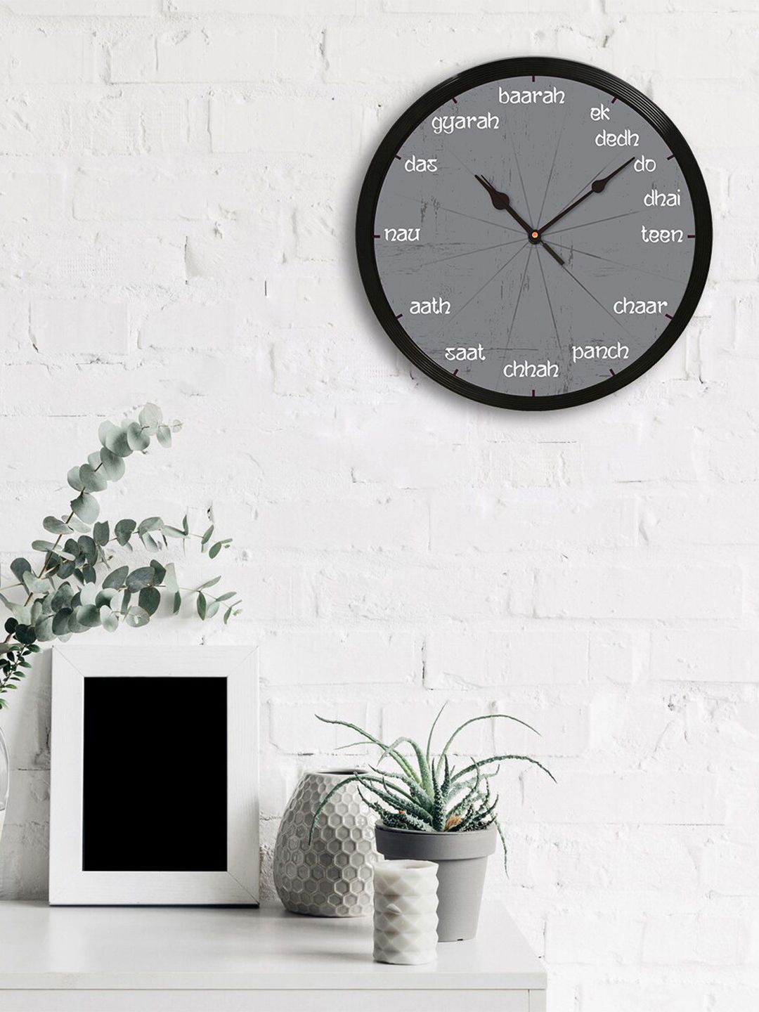 eCraftIndia Black & Grey Round Printed 31 cm Analogue Wall Clock Price in India