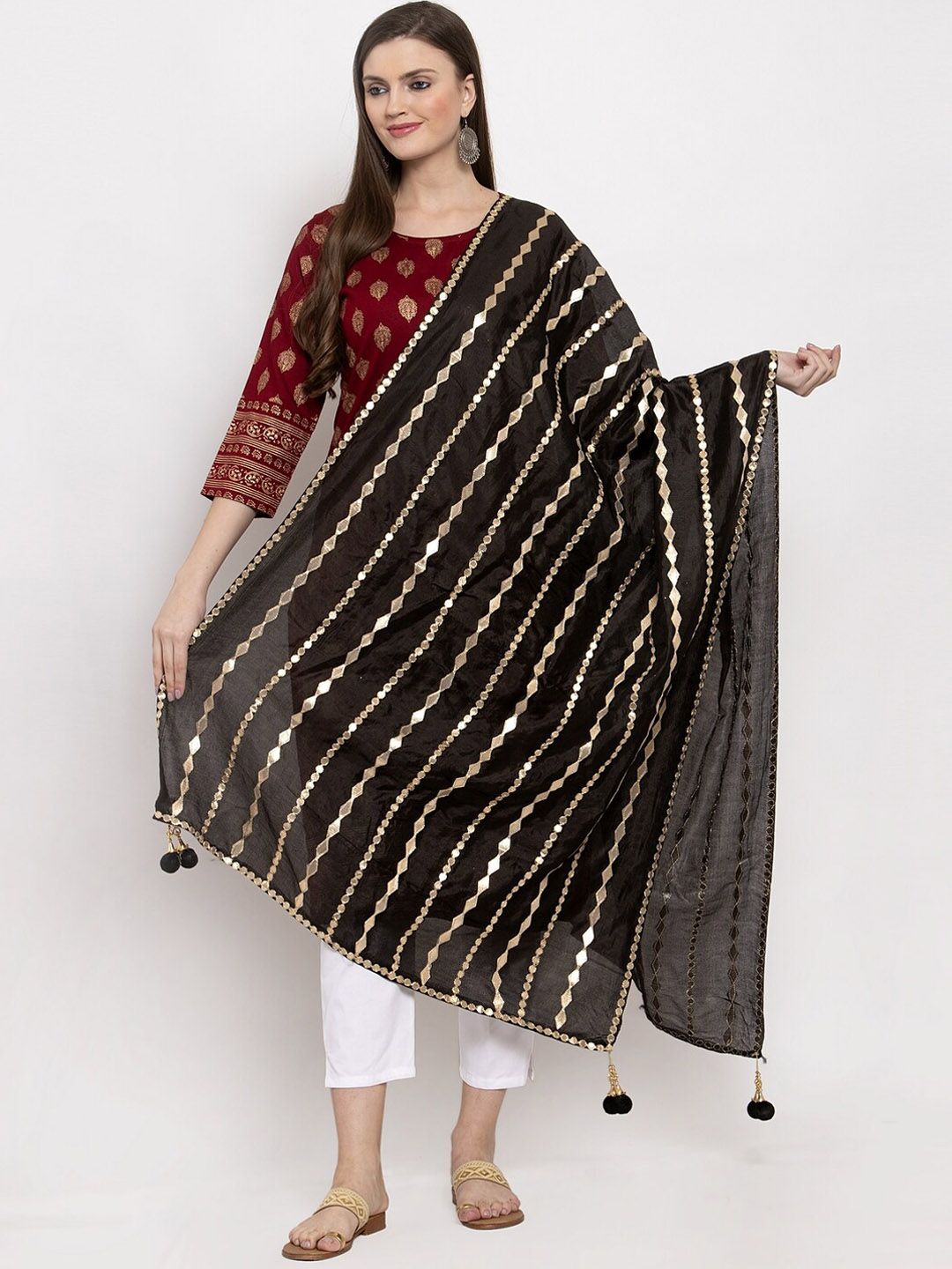 Clora Creation Black & Gold-Toned Gotta Patti Dupatta Price in India