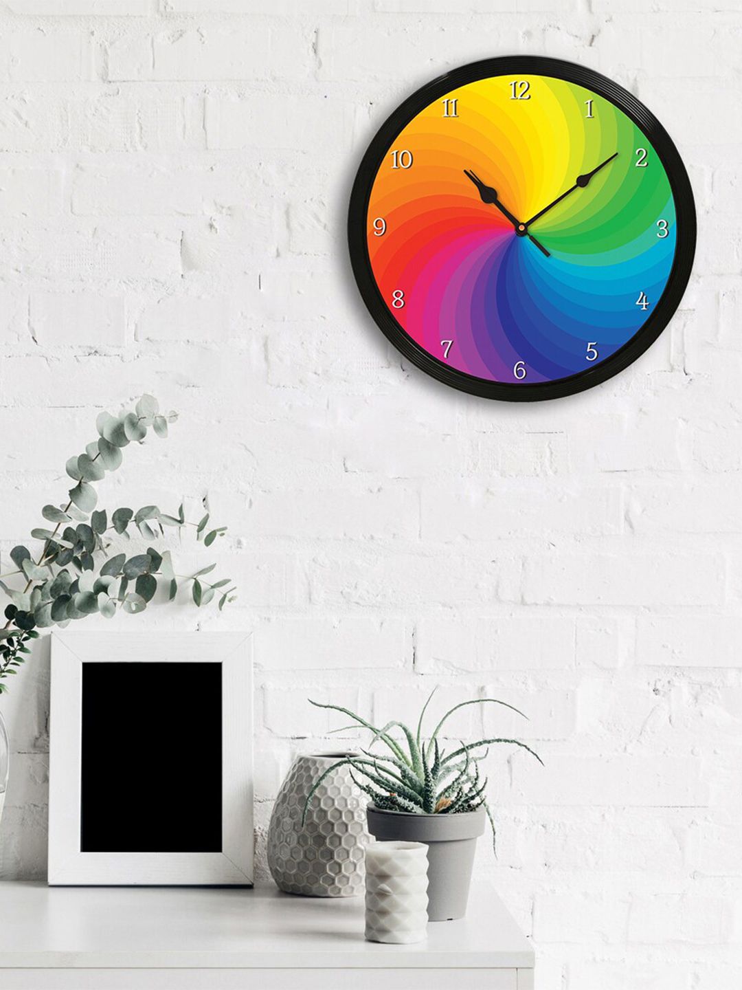 eCraftIndia Multicoloured Round Colourblocked 31cm Analogue Wall Clock Price in India