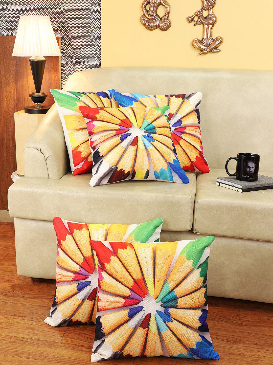 CDI Multicoloured Set of 5 Abstract Square Cushion Covers Price in India