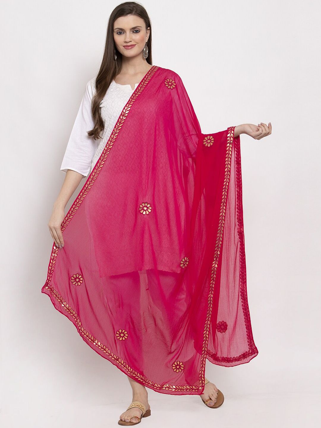 Clora Creation Magenta & Gold-Coloured Embroidered Dupatta Price in India