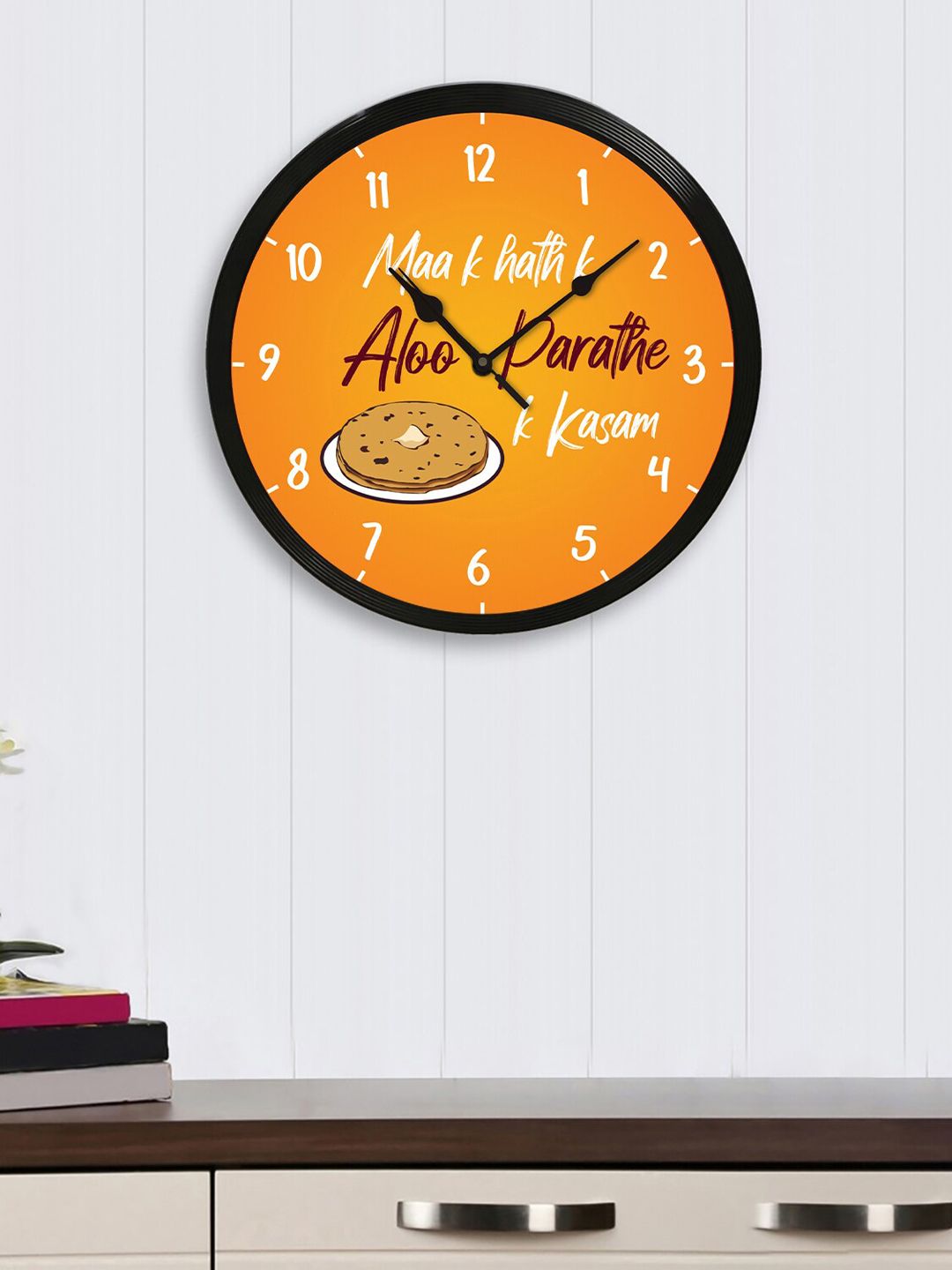 eCraftIndia Orange Round Printed 31cm Analogue Wall Clock Price in India