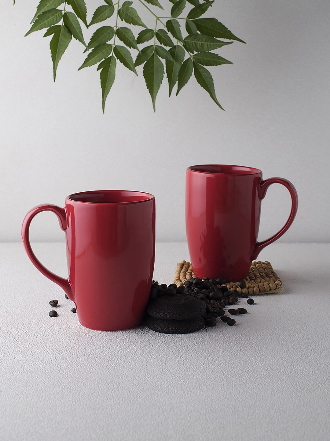 Ariane Set of 2 Red Solid Porcelain Prime Morning Tea Coffee Milk Mugs 300 ml Price in India