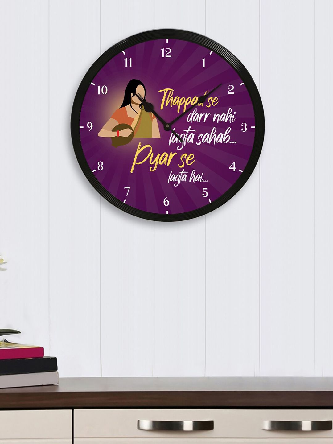 eCraftIndia Black & Purple Round Printed 31 cm Analogue Wall Clock Price in India