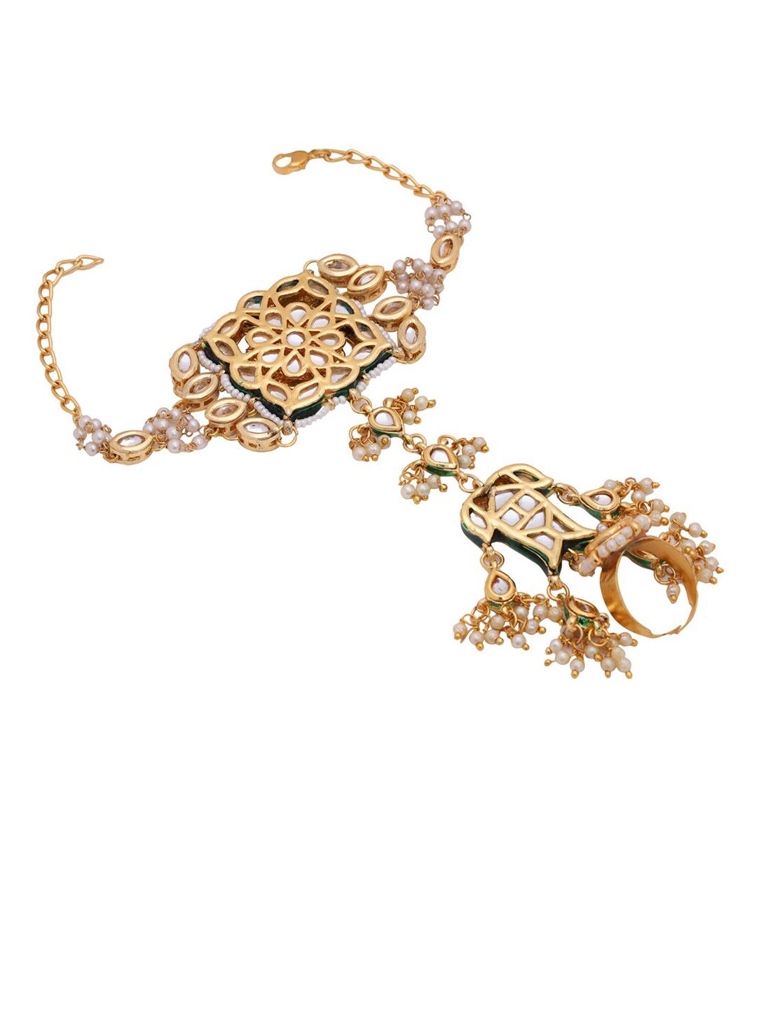 Shoshaa Gold-Plated Brass Handcrafted Kundan Haathphool Price in India