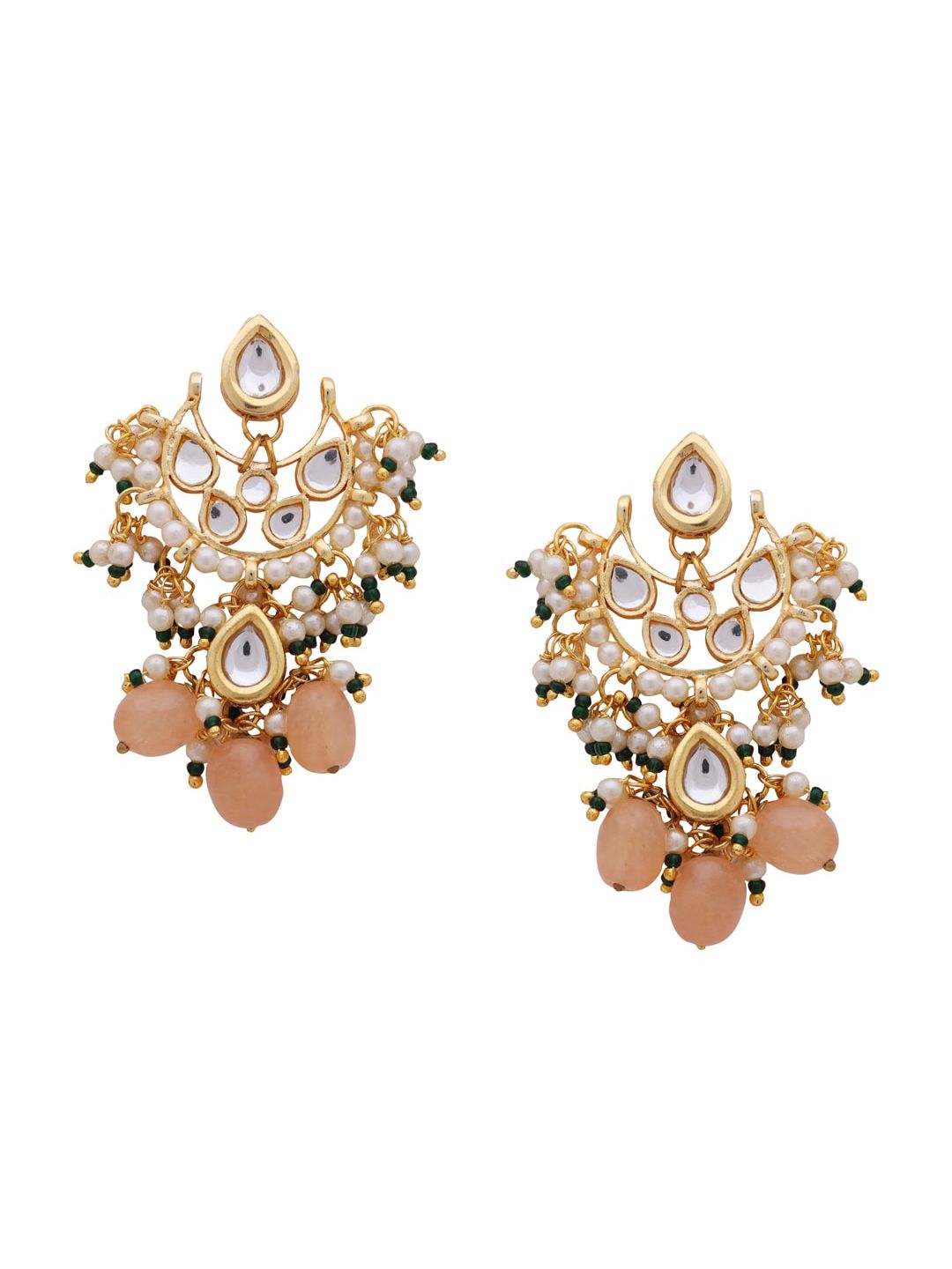 Shoshaa Gold-Plated & Peach-Coloured Crescent Shaped Drop Earrings Price in India