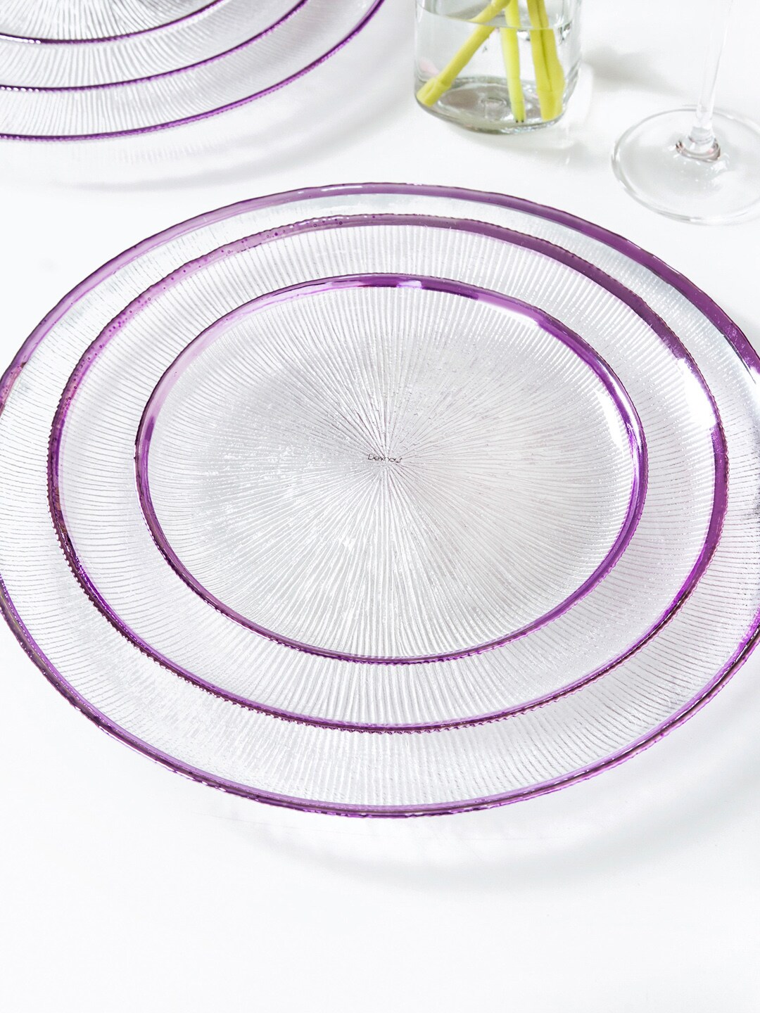 Bigsmall Transparent & Purple 3 Pieces Haze Glass Plates Price in India