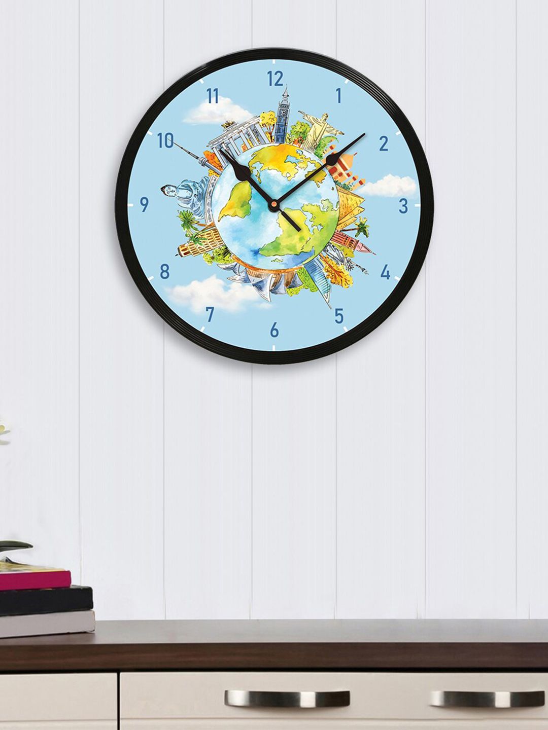 eCraftIndia Blue Round Printed 31cm Analogue Wall Clock Price in India