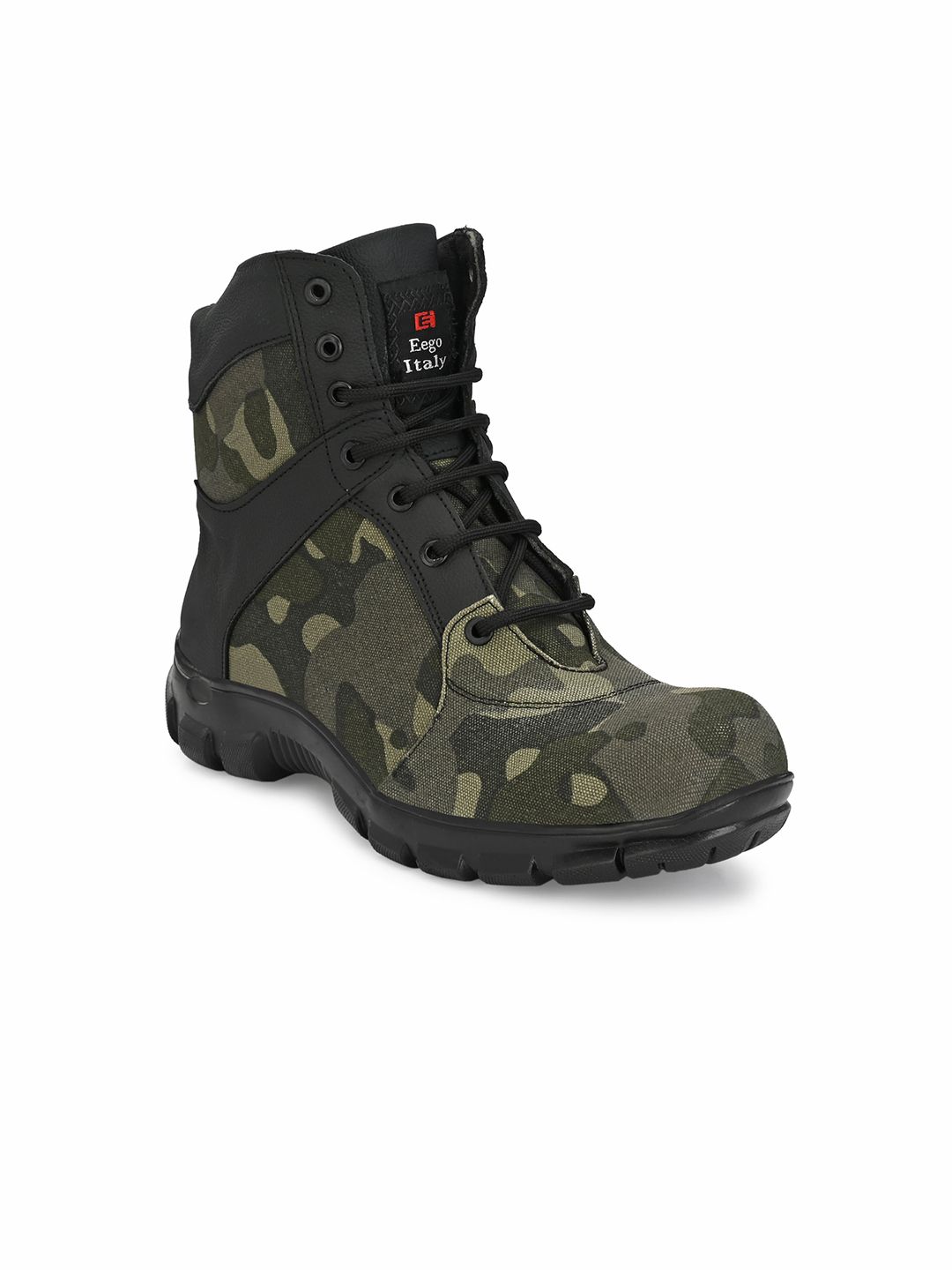 Eego Italy Men Black Canvas High-Top Camouflage Trekking Shoes