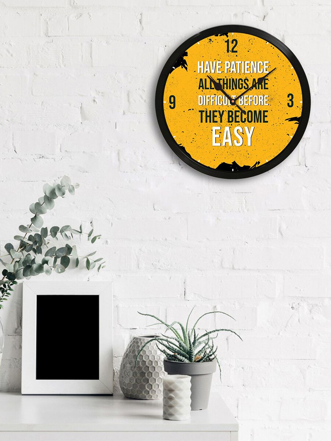 eCraftIndia Black & Yellow Round Printed 31 cm Analogue Wall Clock Price in India
