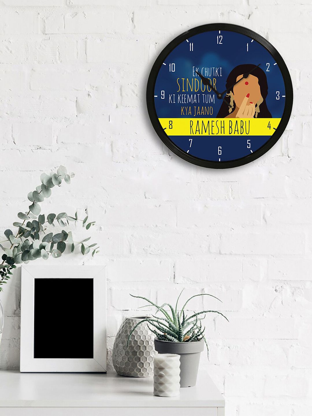 eCraftIndia Blue & Yellow Round Printed 31cm Analogue Wall Clock Price in India