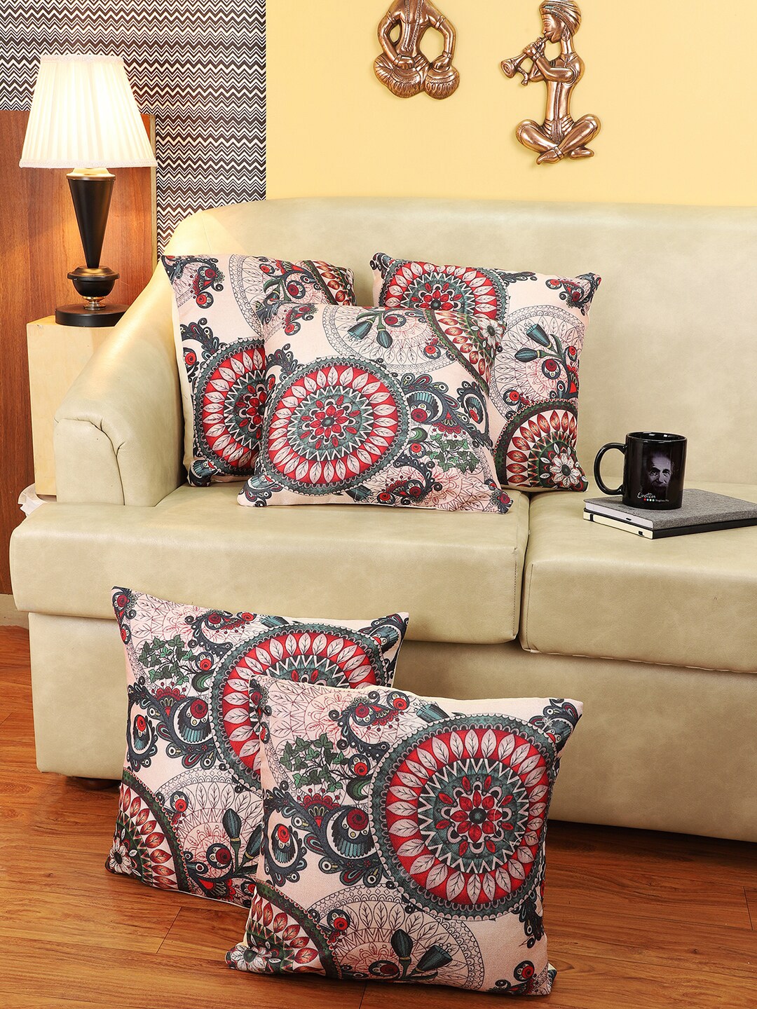 CDI Multicoloured Set of 5 Ethnic Motifs Square Cushion Covers Price in India