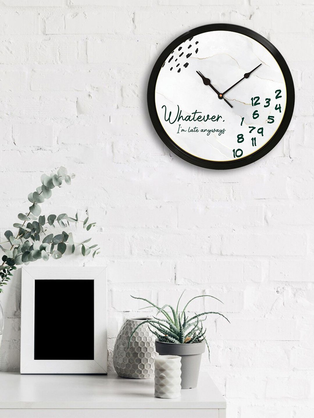 eCraftIndia White & Green Round Printed 31cm Analogue Wall Clock Price in India