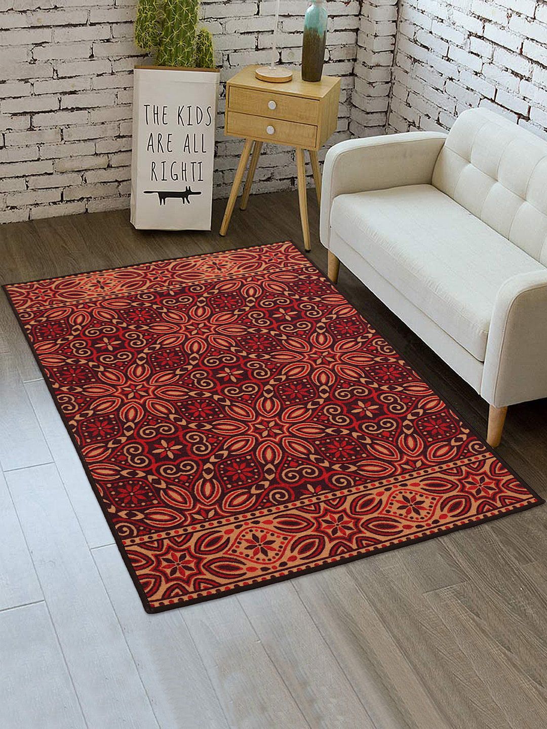 RUGSMITH Red & Beige Printed Premium Quality Anti-Skid Carpet Price in India